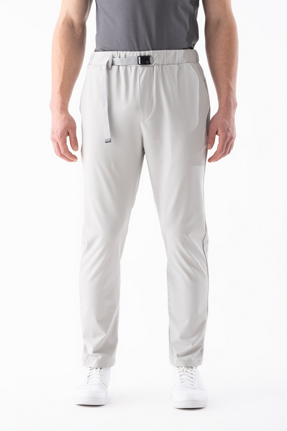Airlife Waterproof Belted Pleated Pants in Light Grey