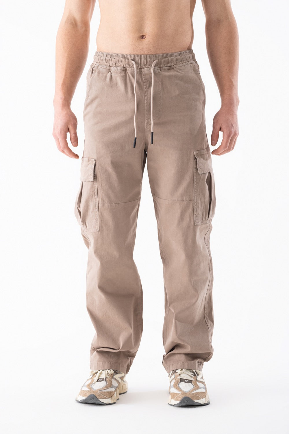 Airlife Relaxed Cargo Drawstring Pants in Sand