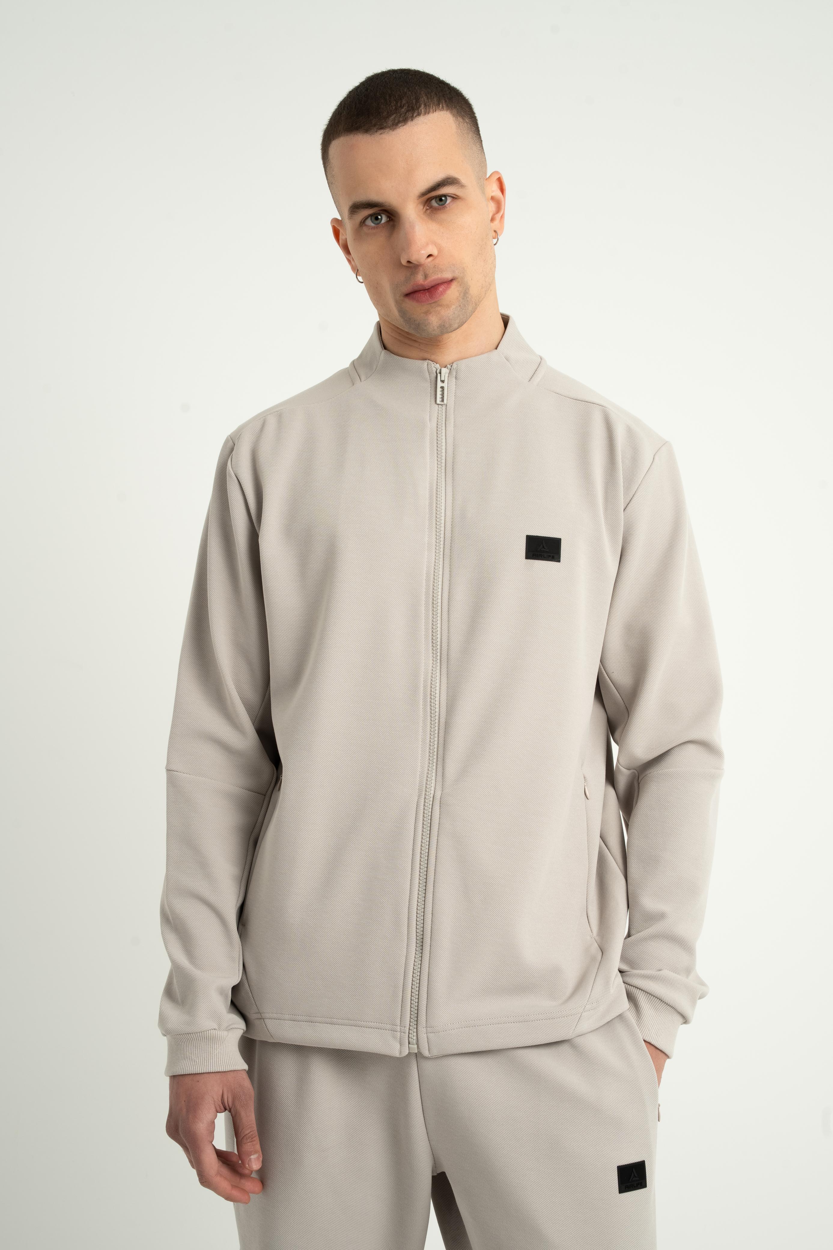Airlife Patch Logo Zip Jacket in Beige