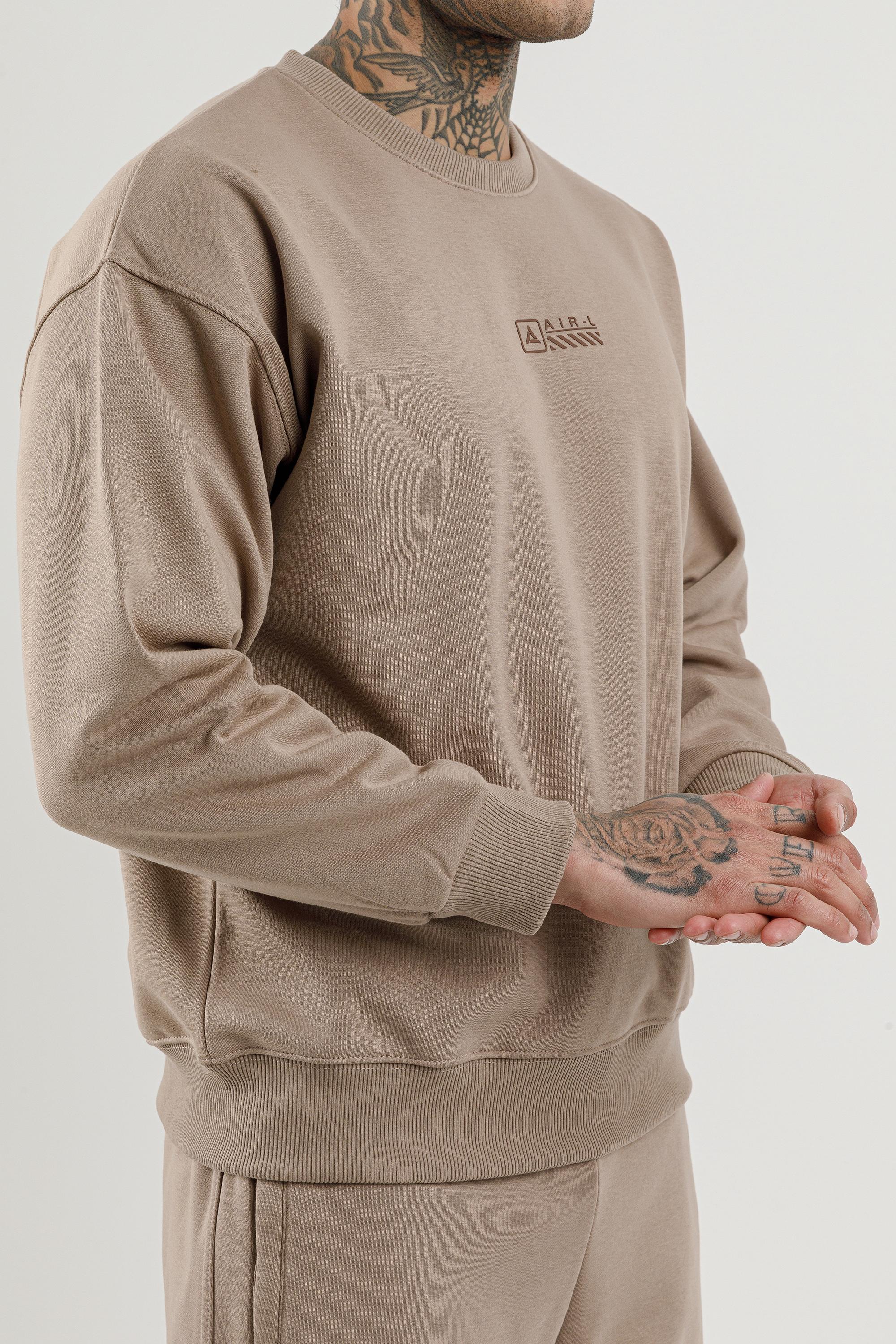 Airlife Embossed Logo Oversized Crew Sweatshirt in Beige