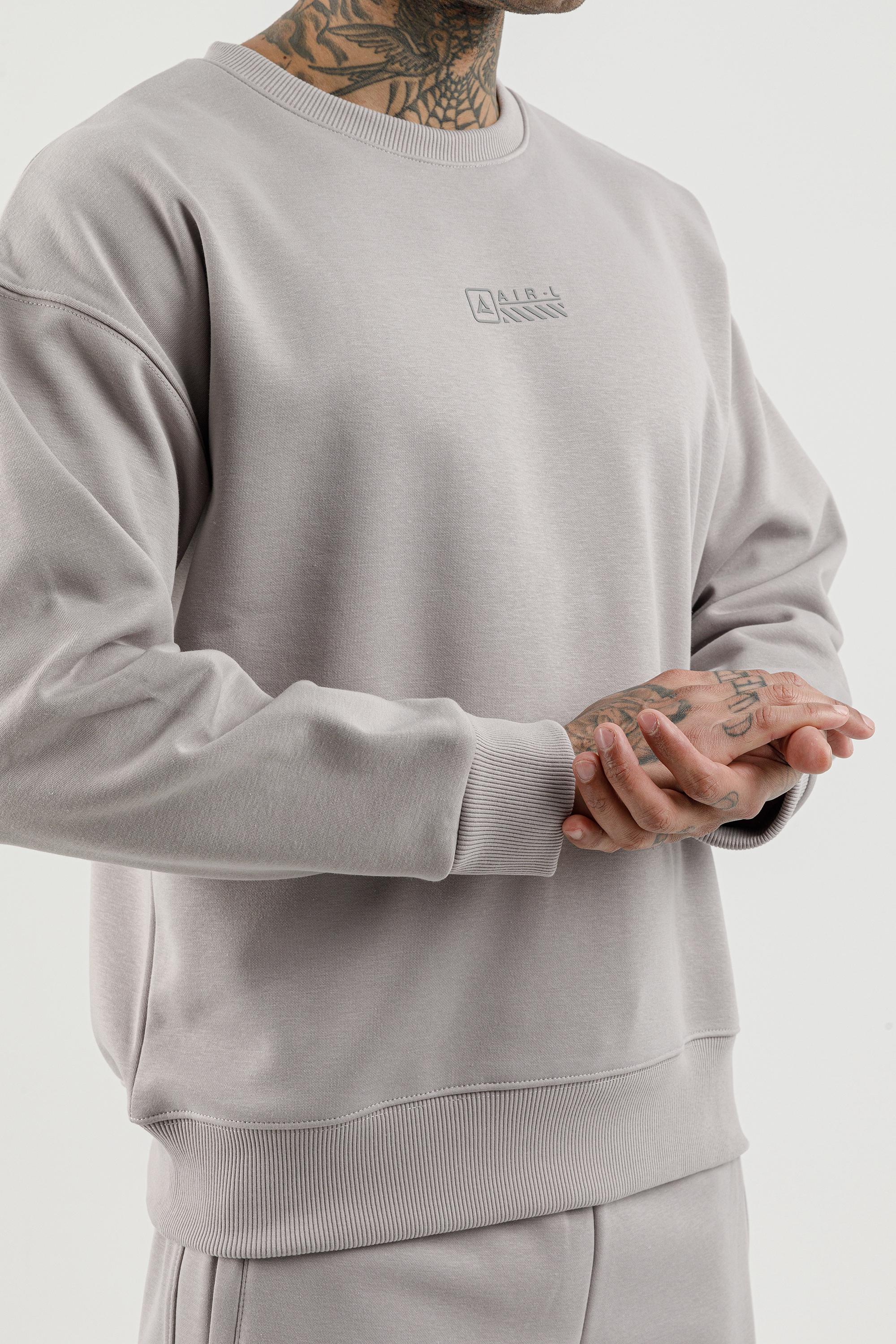 Airlife Embossed Logo Oversized Crew Sweatshirt in Grey
