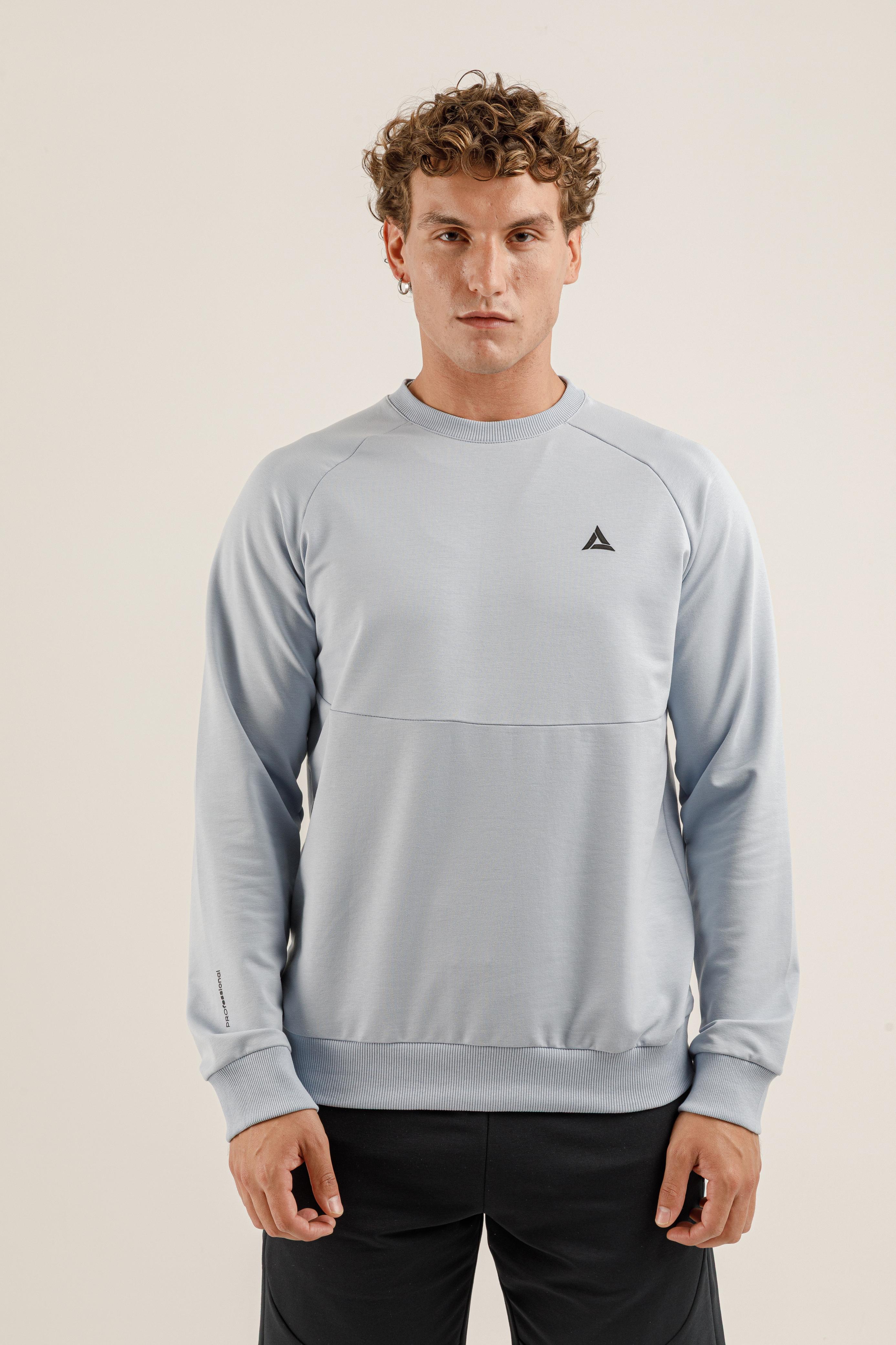 Airlife Panel Seam Crew Neck Sweatshirt in Light Grey