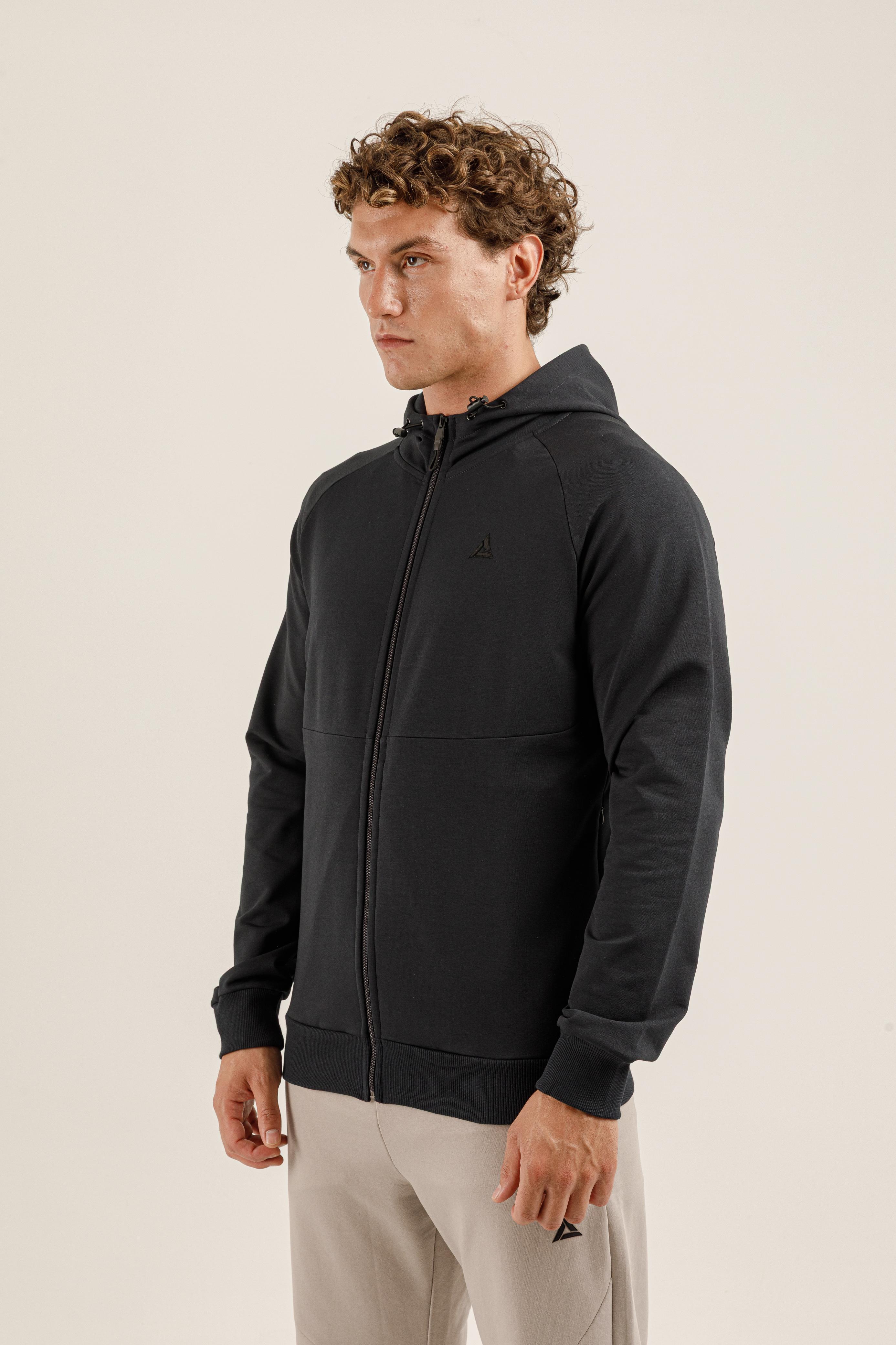 Airlife Panel Seam Full-Zip Hoodie in Dark Charcoal
